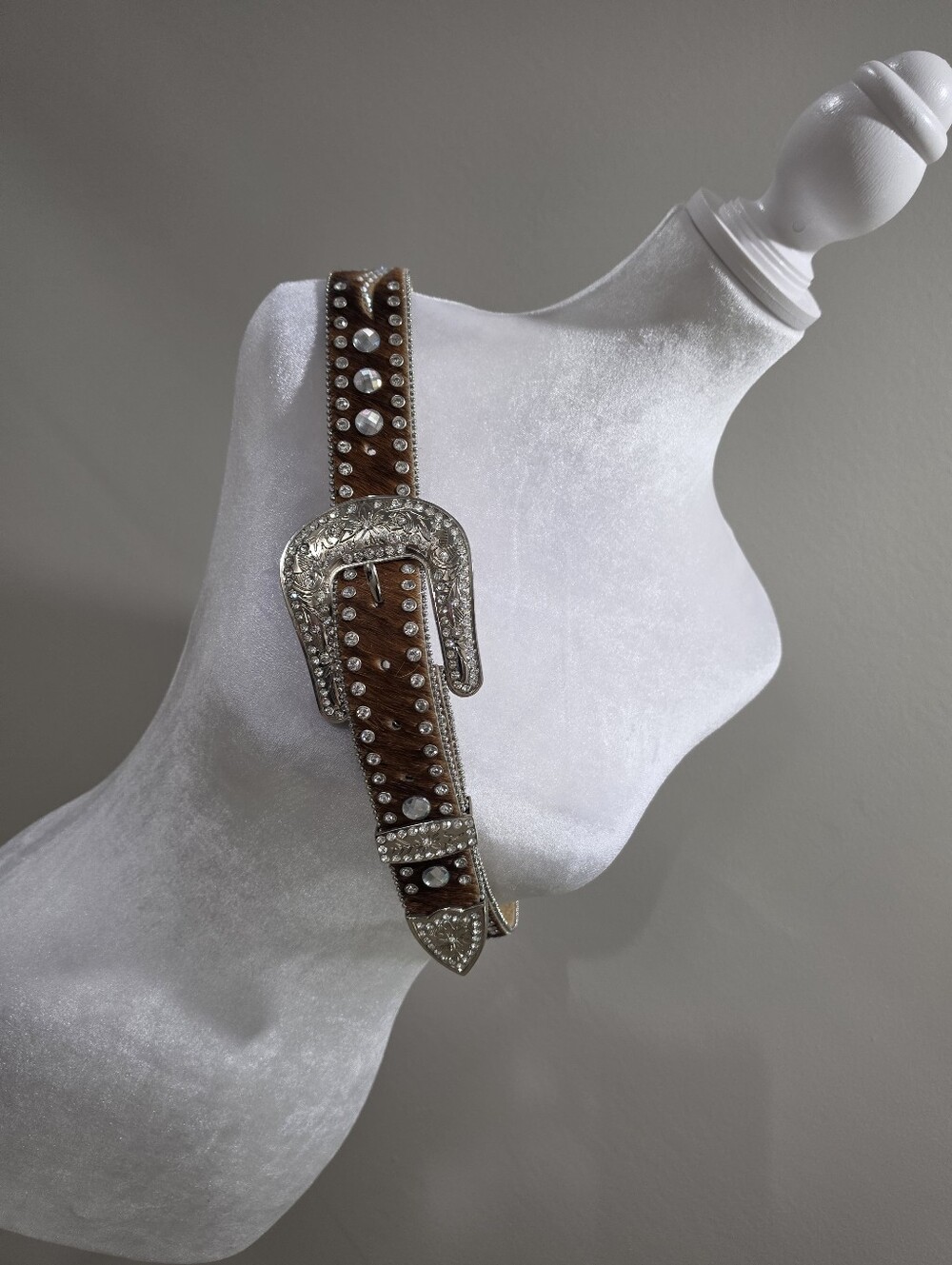 Nocona Genuine Leather, Calf Hair With Rhinestone Accents Belt
